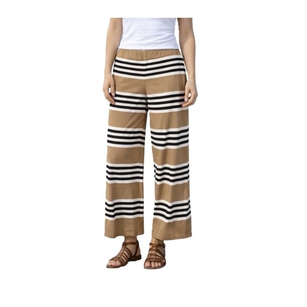Pearl by Lela Rose Pants Womens Size 4 Tan White Black Wide Leg Side Zip Casual